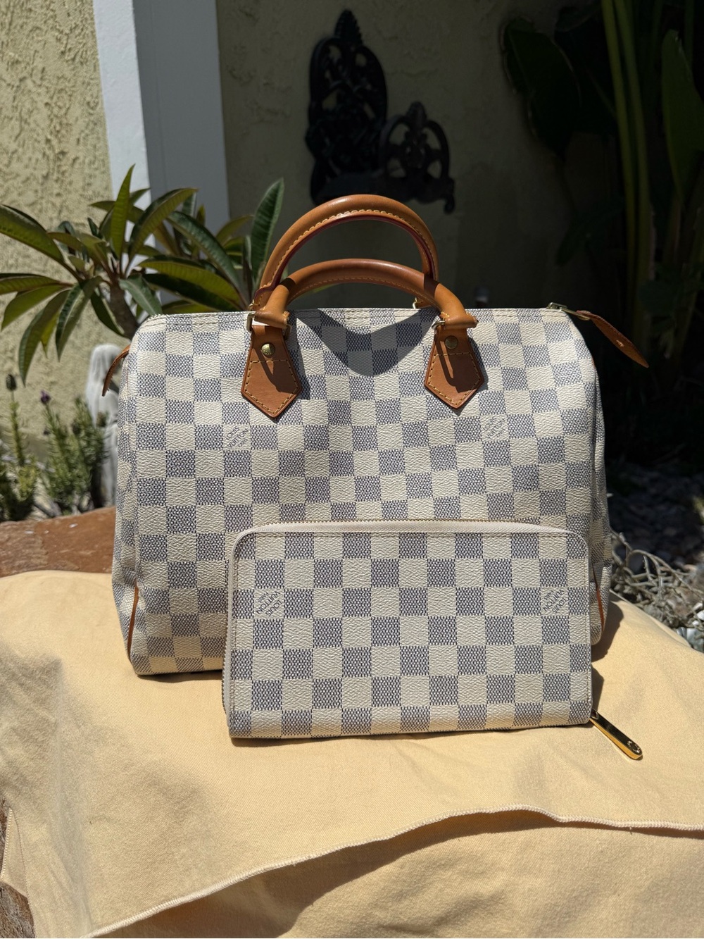 Louis Vuitton Damier Azur Speedy 30 with Zippy Wallet Bundle w/DB, 🔐